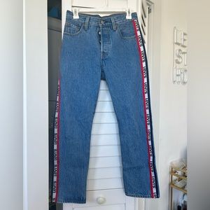 Levi’s 501 cropped straight-leg jean w/ red, white & blue side detailing